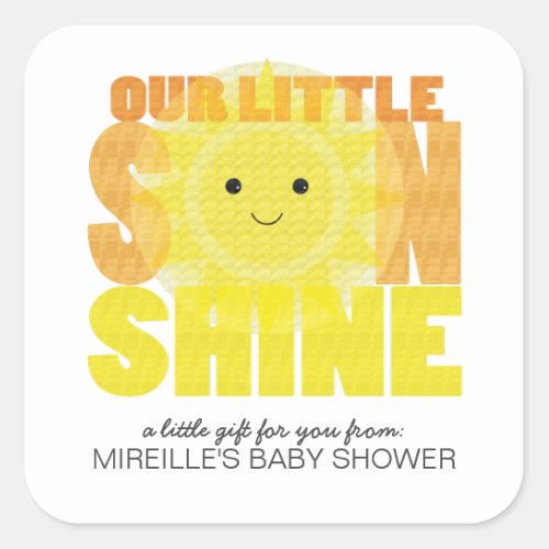 cute little SUNSHINE BABY SHOWER party favor Square Sticker