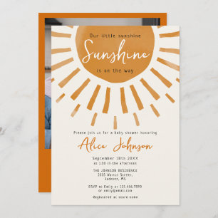 Cute Little Sunshine Boho Photo Baby Shower Invitation