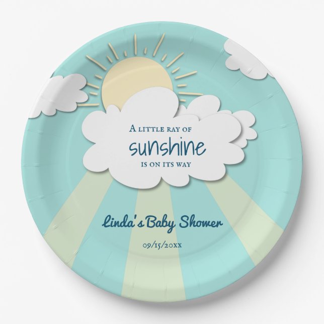 Cute Little Sunshine Gender Neutral Baby Shower Paper Plates (Front)