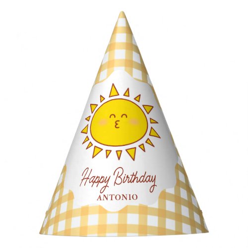Cute Little Sunshine Gingham Kids Happy Birthday Party Hat Cute Little Sunshine Gingham Kids Happy Birthday Party Hat