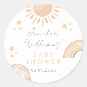 Cute little sunshine Sun Rainbow baby shower Classic Round Sticker