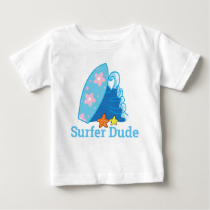 Cute Little Surfer Dude Surfboard and Wave Baby T-Shirt