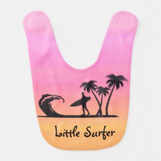 Cute Little Surfer Pink Orange Sunset Baby Bib