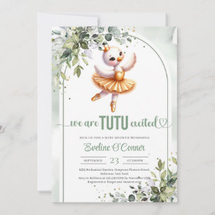 Cute little swan with gold tutu dress eucalyptus invitation