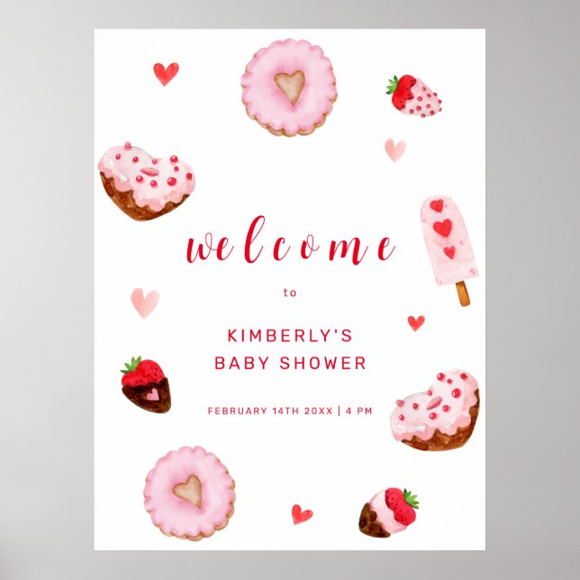 Cute Little Sweetheart Donuts Welcome Baby Shower Poster (Front)