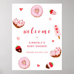 Cute Little Sweetheart Donuts Welcome Baby Shower Poster