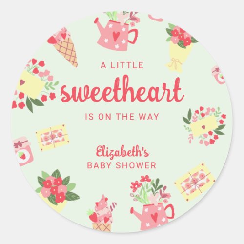 Cute Little Sweetheart on the Way Baby Shower Classic Round Sticker