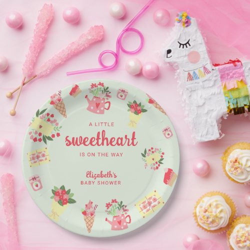 Cute Little Sweetheart on the Way Baby Shower Paper Plates