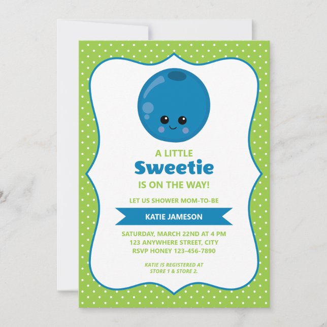 Cute Little Sweetie Blueberry Baby Shower Invitation (Front)