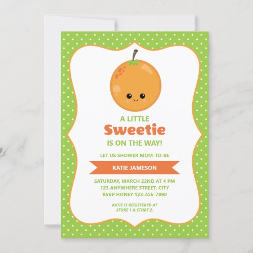 Cute Little Sweetie Orange Baby Shower Invitation