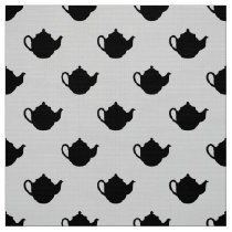 cute little teapots on gray pattern fabric