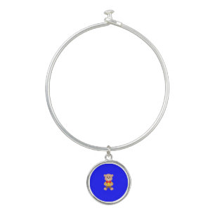 Cute Little Teddy Bangle Bracelet With Round Charm