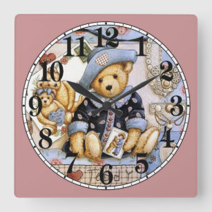 Cute Little Teddy Bear Square Wall Clock