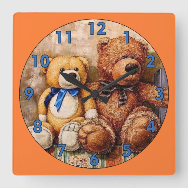Cute Little Teddy Bears Square Wall Clock (Front)