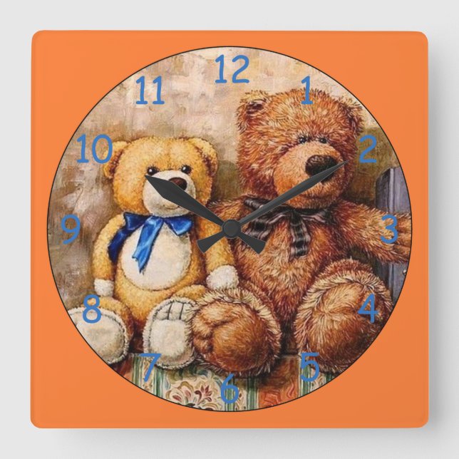 Cute Little Teddy Bears Square Wall Clock (Front)