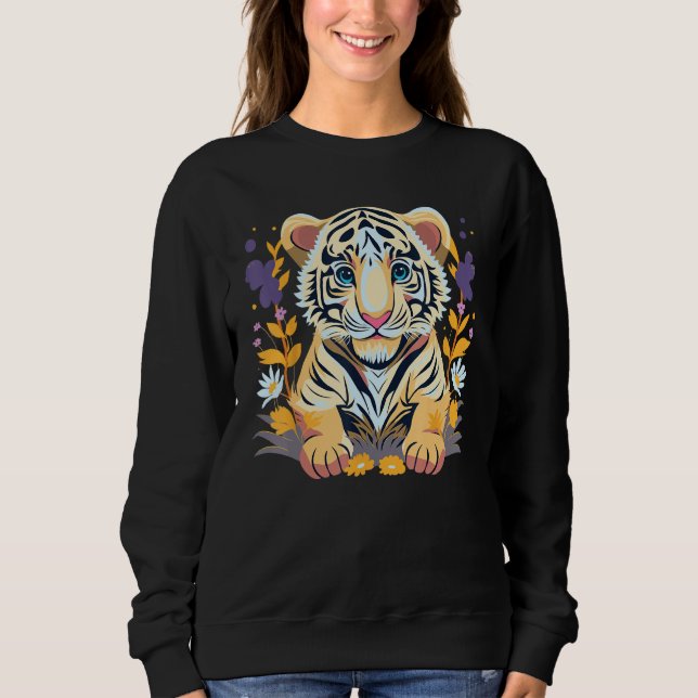 Cute Little Tiger with Flowers Sweatshirt (Front)