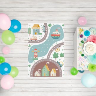 Cute Little Town Map Neutral Nursery Playroom