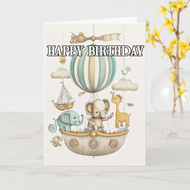 Cute Little Traveling Wild Animals Card (Yellow Flower)