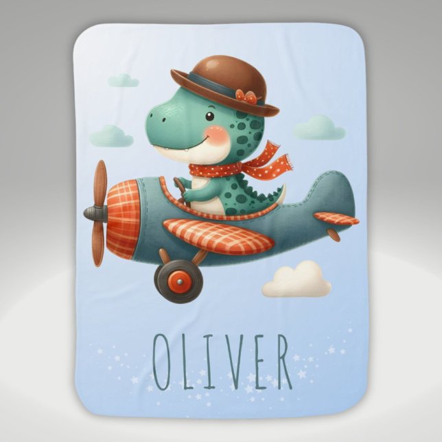 Cute Little Trex Dinosaur Flying Airplane Baby Blanket (Creator Uploaded)