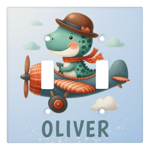 Cute Little Trex Dinosaur Flying Airplane Light Switch Cover