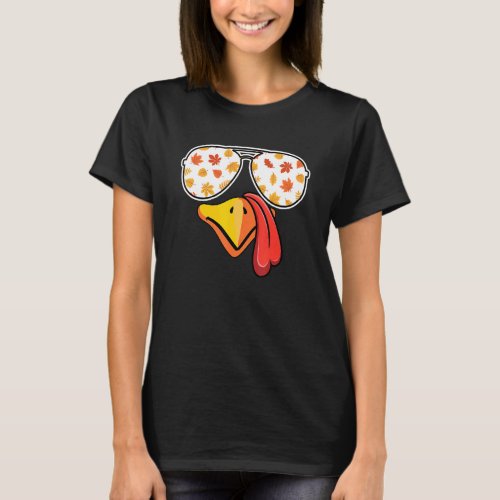 Cute Little Turkey Face Fall Thanksgiving With Sun T_Shirt