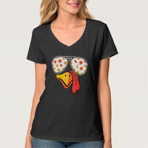 Cute Little Turkey Face Fall Thanksgiving With Sun T_Shirt