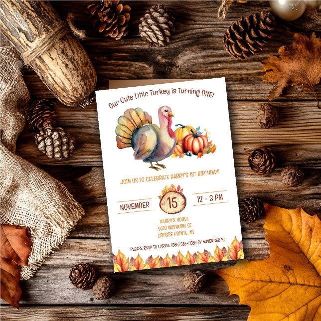 Cute Little Turkey, Kids, Children, Birthday Party Invitation (Creator Uploaded)