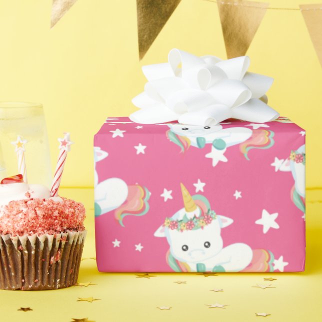 Cute little unicorn and stars tiled party wrap wrapping paper (Birthday Party)