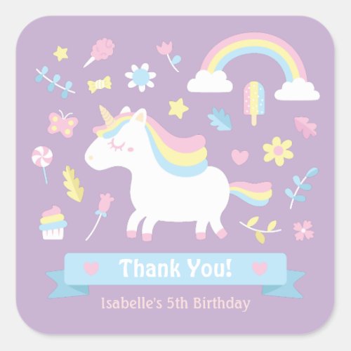 Cute Little Unicorn Girls Birthday Decor Stickers