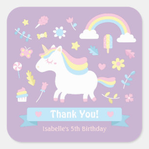 Cute Little Unicorn Girls Birthday Decor Stickers
