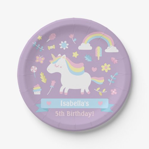 Cute Little Unicorn Girls Birthday Party Plates
