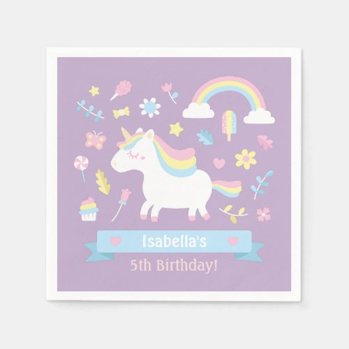 Cute Little Unicorn Girls Birthday Party Supplies Paper Napkins