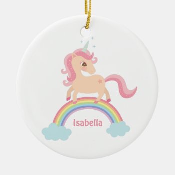 Cute Little Unicorn On Rainbow Girls Name Ornament by RustyDoodle at Zazzle