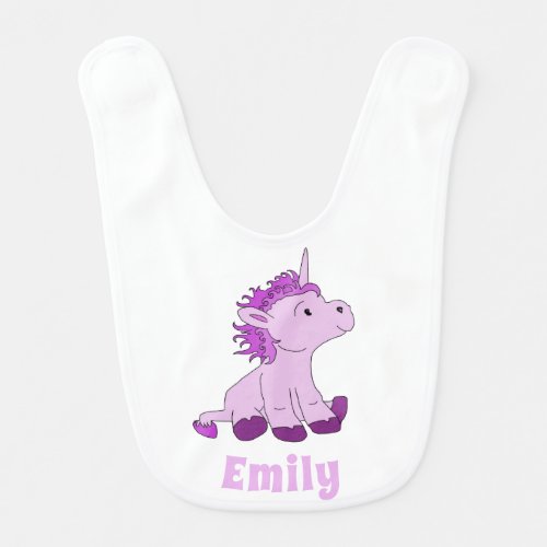 Cute Little Unicorn Pink Name personalizable Baby Bib - This baby bib comes with a cute little pink baby unicorn for a baby girl. The design has a pink sitting unicorn with purple mane and tale.
Personalizable baby bib with a name - change the name with yours.