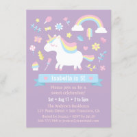 Cute Little Unicorn Rainbow Girls Birthday Party Invitation