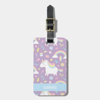 Cute Little Unicorn Rainbow Girls Pattern Tote Bag Luggage Tag by RustyDoodle at Zazzle
