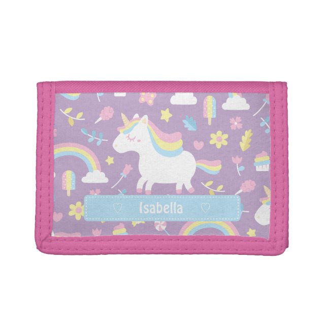 Cute Little Unicorn Rainbow Girls Pattern Wallet (Front)