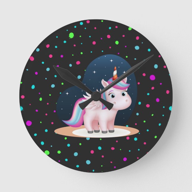 Cute Little Unicorn Round Clock (Front)