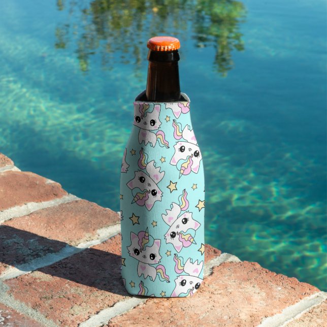 cute little unicorn stars cyan background bottle cooler (In Situ Pool)