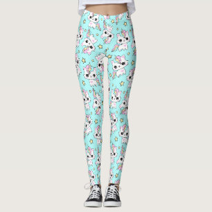 cute little unicorn stars cyan background leggings