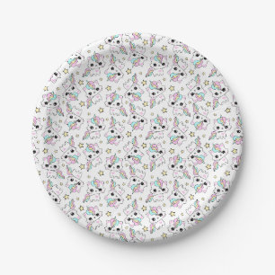cute little unicorn stars white background paper plates