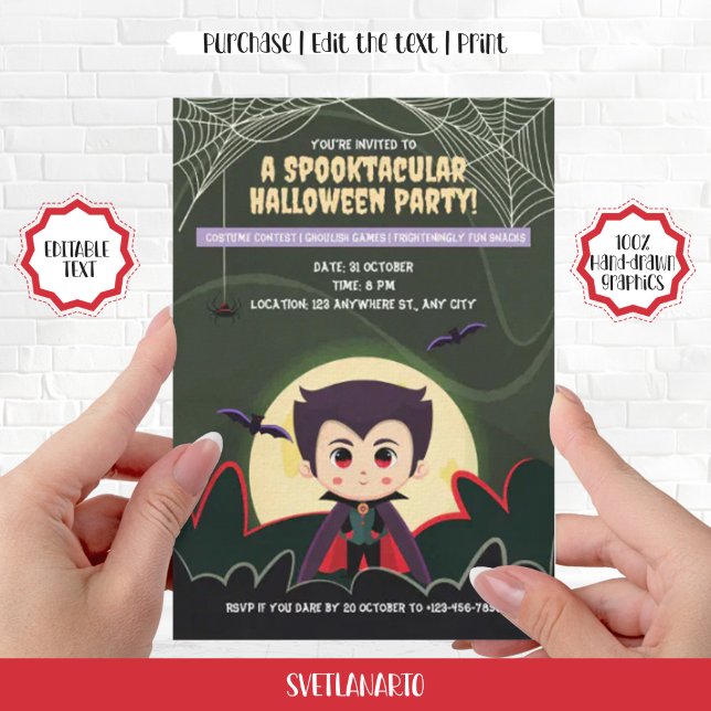 Cute Little Vampire Boy Halloween Party Invitation (Cute Little Vampire Halloween Party Invitation)