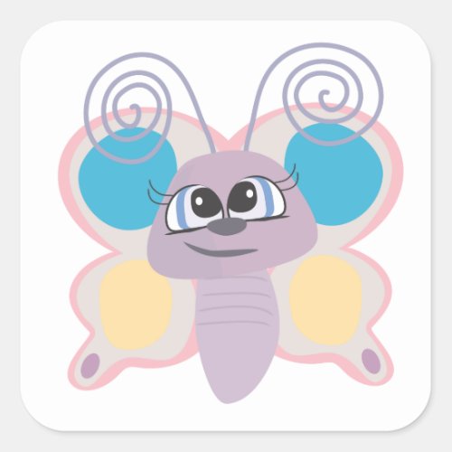 cute little vector butterfly cartoon square sticker