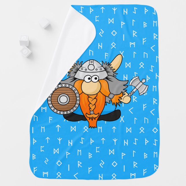 Cute Little Viking on Runes Pattern Baby Blanket (In Situ)