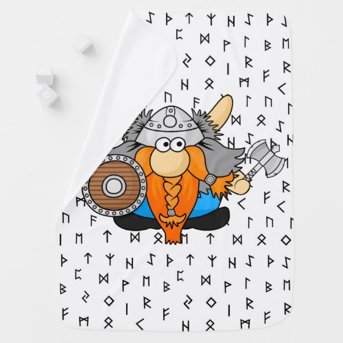 Cute Little Viking on Viking Runes Pattern Baby Blanket