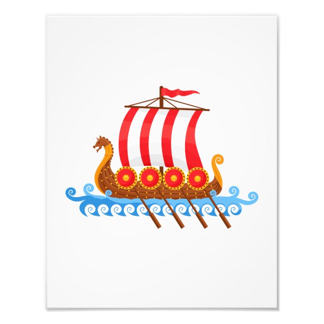 Cute Little Viking Ship Cartoon Illustration Photo Print (Front)