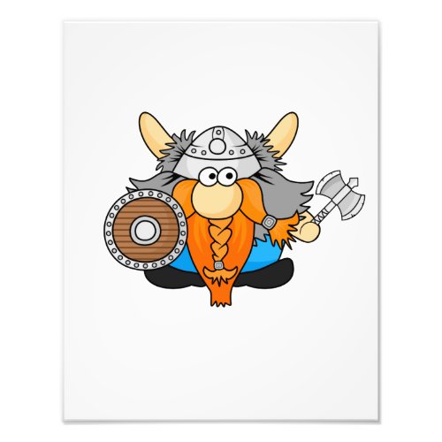 Cute Little Viking Warrior Cartoon Illustration Photo Print