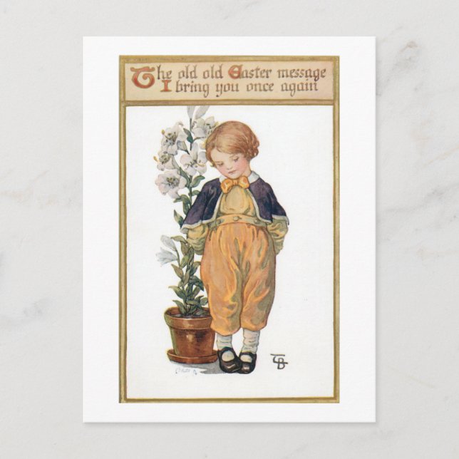 Cute Little Vintage Boy with Easter Lilies Postcard (Front)