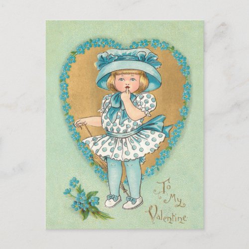 Cute Little Vintage Girl wValentine Greeting Holiday Postcard