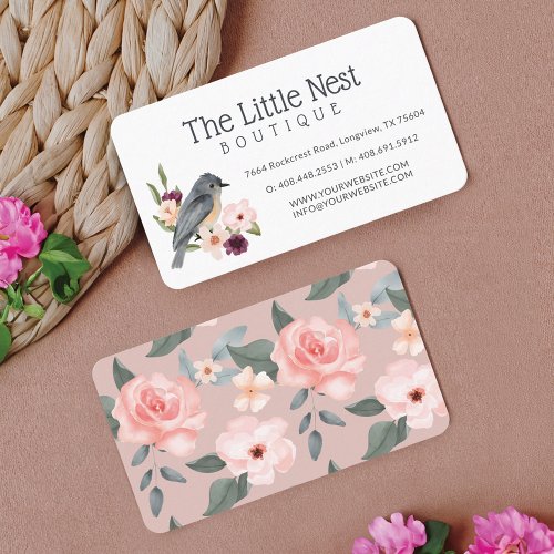 Cute Little Watercolor Baby Bird  Floral Branch Business Card